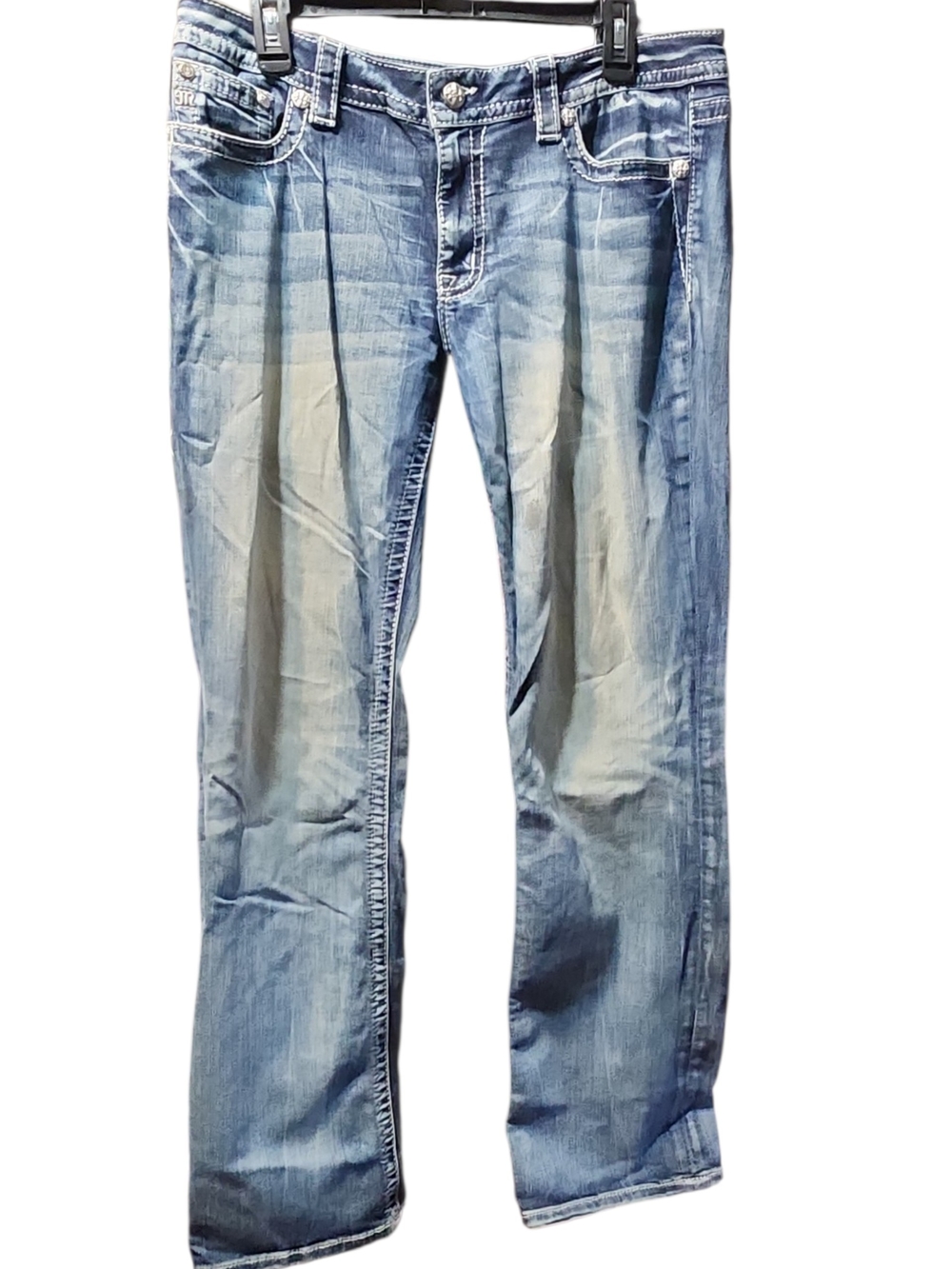 Miss Me Men's Light Blue Washed Bootcut Jeans 34